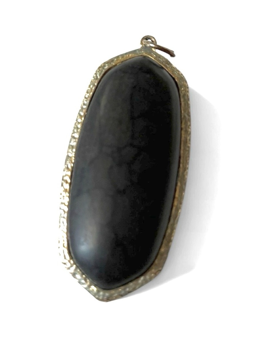 Source Unknown Black Stone Silver-Edge Pendant Necklace